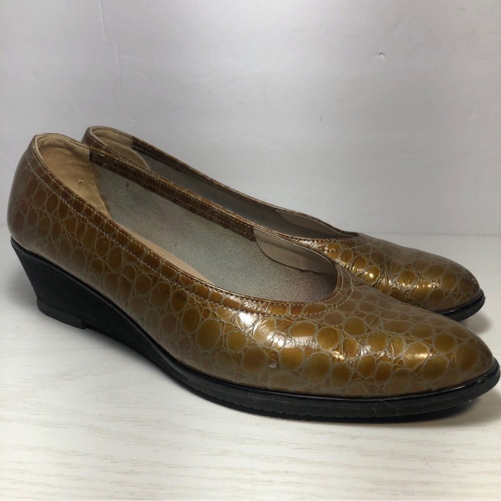 Salvatore Ferragamo Croc Leather Ballet Low-wedge Flats Shoes Size 7